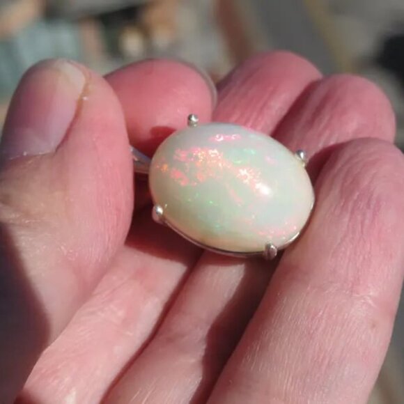 Huge Precious Color Play Opal in Sterling Silver Pendant - Picture 4 of 16